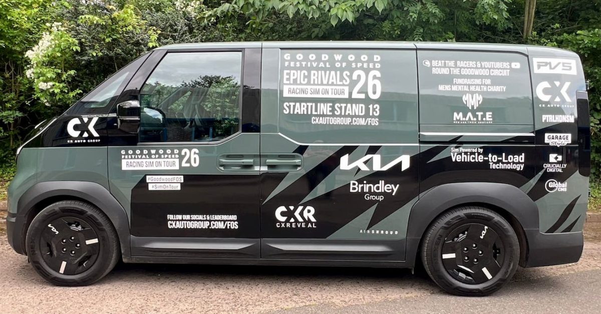 Kia Converts PV5 Electric Van Into Off-Grid Racing Simulator